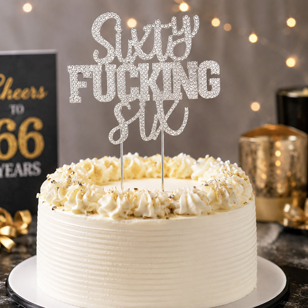 NEW Sixty F***ing Six 66th Birthday Cake Topper Silver Rhinestone Style Decor